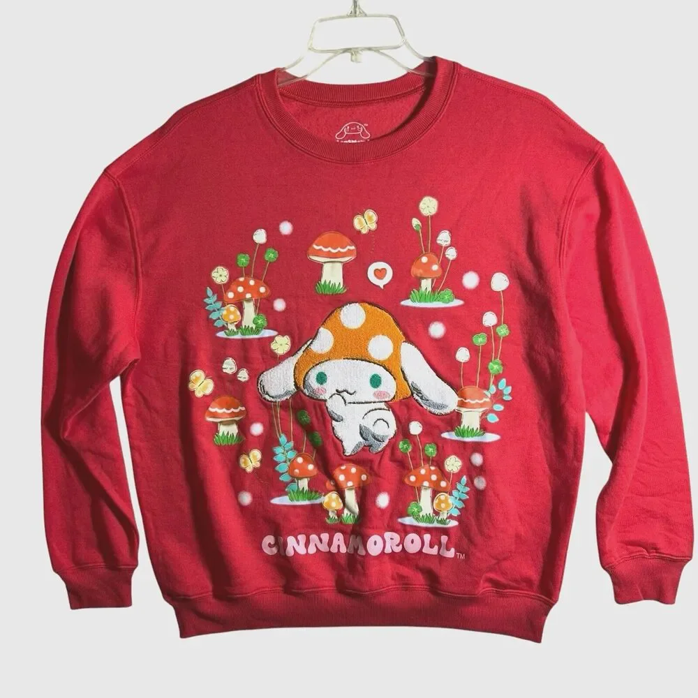 NEW Cinnamoroll Sanrio Sweatshirt Red Dubarry Mushroom Crew Neck - Size Large - Picture 1 of 11